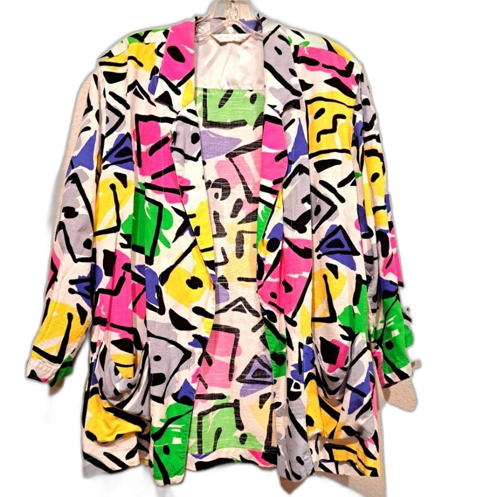 Toto N Ko vintage multicolor one-button 100% rayon blazer 80s colorful size S/M